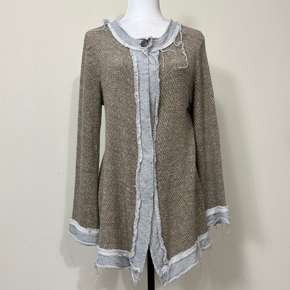 NWOT Pete Cotton Blend Brown Grey Factory Distressed Grunge Wrap Cloak Coat M/L - Picture 16 of 16